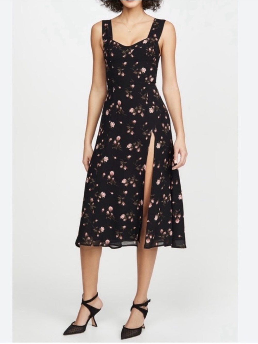 Reformation Fulton Dress Romy Floral Black Pink Midi Size 10 - Picture 14 of 14